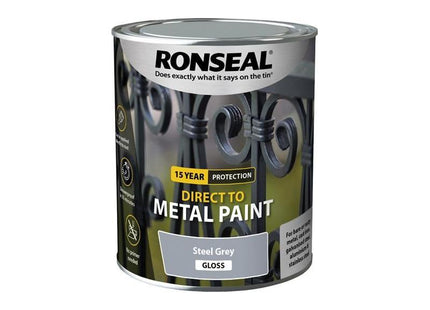 Ronseal Direct to Metal Paint Steel Grey Gloss 750ml Ronseal - RockBottom Nothampton
