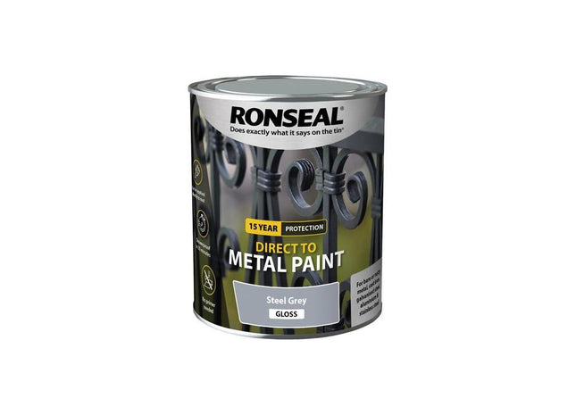 Ronseal Direct to Metal Paint Steel Grey Gloss 750ml Ronseal - RockBottom Nothampton