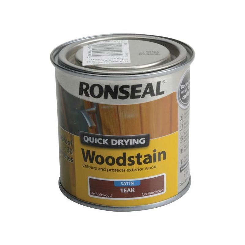 Ronseal Quick Drying Woodstain Satin Teak 250ml Ronseal - RockBottom Nothampton