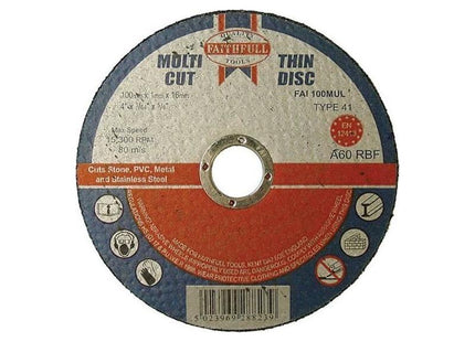 Faithfull Multi-Purpose Cutting Disc 100 x 1.0 x 16mm (Pack 10) Faithfull - RockBottom Northampton