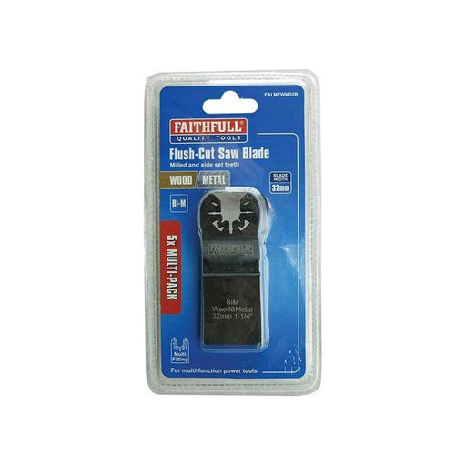Faithfull Bi-Metal Flush Cut Wood/Metal Blades 32mm (Pack 5) Faithfull - RockBottom Northampton
