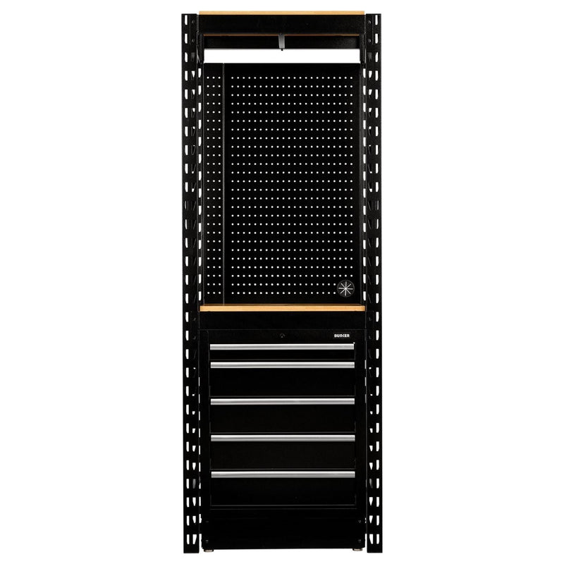 Bunker 13 Piece Modular Storage Combo 2 Tier Racking with Hardwood Shelving, Pegboard and Floor Cabinet, 750mm Draper - Town Tools