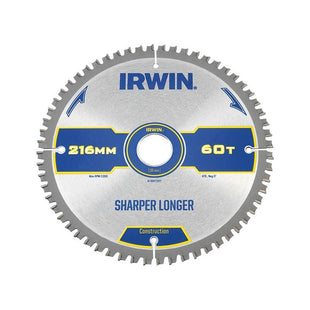 Irwin® Construction Mitre Circular Saw Blade 216 x 30mm x 60T ATB/Neg IRWIN® - RockBottom Northampton