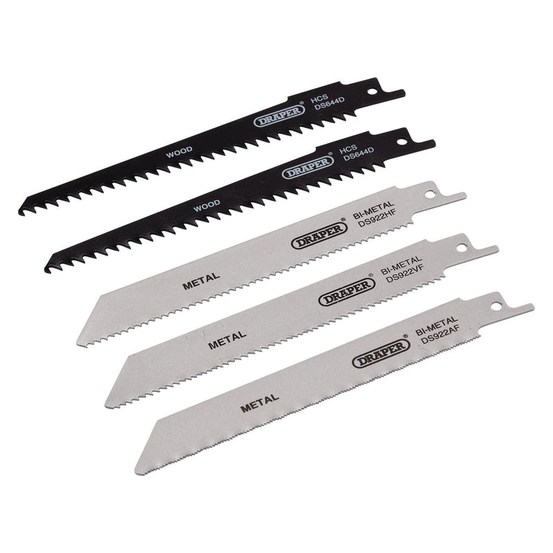 Assorted Reciprocating Saw Blades for Multi-Purpose Cutting, 150mm (Pack of 5) Draper - Town Tools