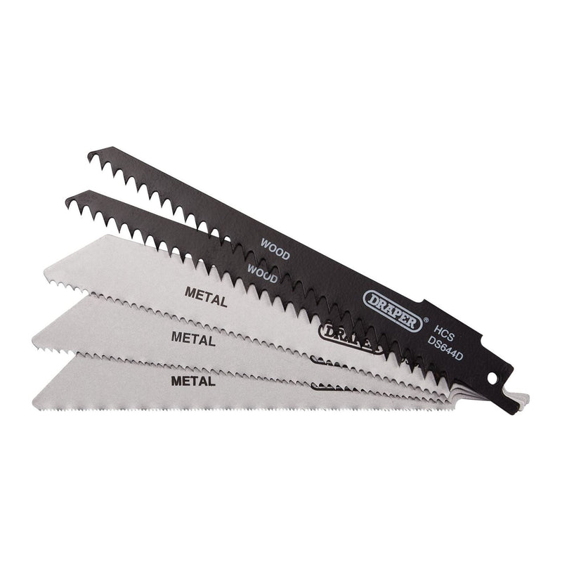 Assorted Reciprocating Saw Blades for Multi-Purpose Cutting, 150mm (Pack of 5) Draper - Town Tools