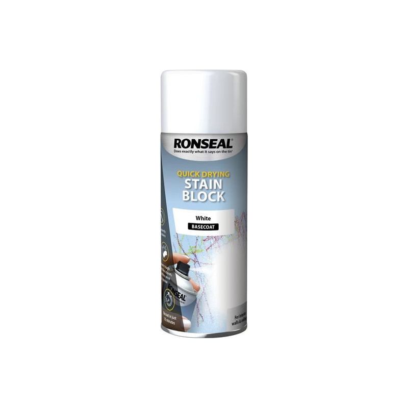 Ronseal Quick Drying Stain Block Aerosol White 400ml Ronseal - RockBottom Nothampton