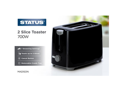 Madison Black 2 Slice Toaster