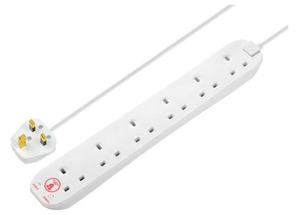 Masterplug Extension Lead 240V 6-Gang 13A White Surge Protected 2m Masterplug - RockBottom Northampton