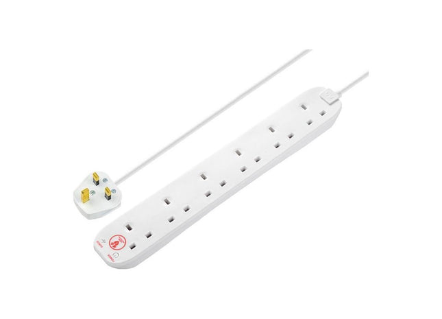 Masterplug Extension Lead 240V 6-Gang 13A White Surge Protected 2m Masterplug - RockBottom Northampton