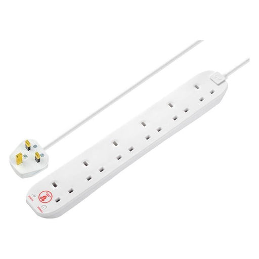 Masterplug Extension Lead 240V 6-Gang 13A White Surge Protected 2m Masterplug - RockBottom Northampton