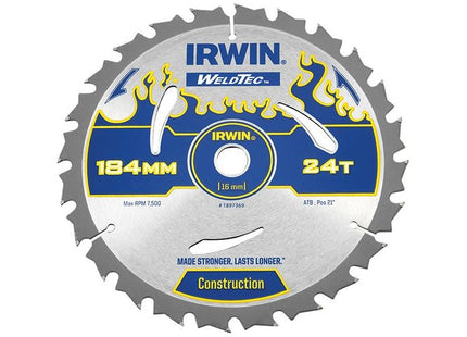 Irwin® Weldtec Circular Saw Blade 184 x 16mm x 24T ATB IRWIN® - RockBottom Northampton