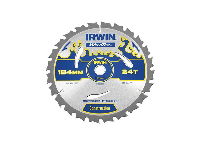 Irwin® Weldtec Circular Saw Blade 184 x 16mm x 24T ATB IRWIN® - RockBottom Northampton