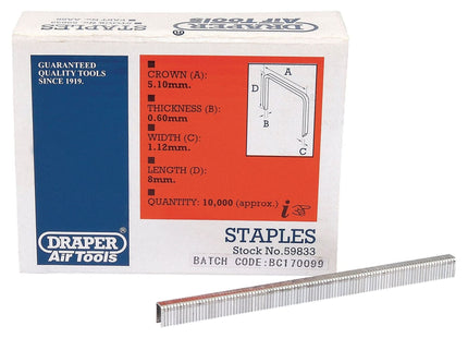 Draper Staples, 8mm  (Pack of 10000) 59833 Draper - Town Tools 
