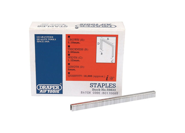 Draper Staples, 8mm  (Pack of 10000) 59833 Draper - Town Tools 