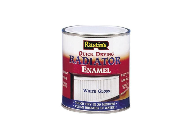 Rustins Quick Dry Radiator Enamel Paint Gloss White 500ml Rustins - RockBottom Nothampton