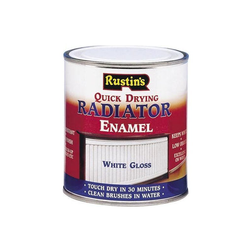 Rustins Quick Dry Radiator Enamel Paint Gloss White 500ml Rustins - RockBottom Nothampton