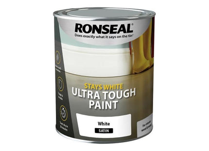 Ronseal Stays White Ultra Tough Paint Satin White 750ml Ronseal - RockBottom Nothampton