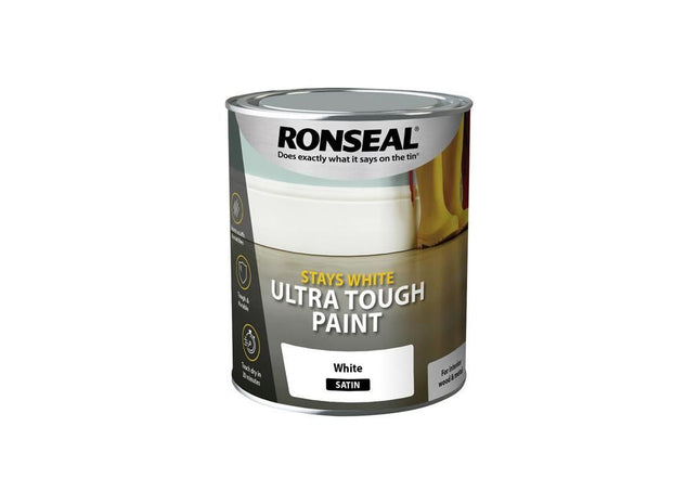 Ronseal Stays White Ultra Tough Paint Satin White 750ml Ronseal - RockBottom Nothampton