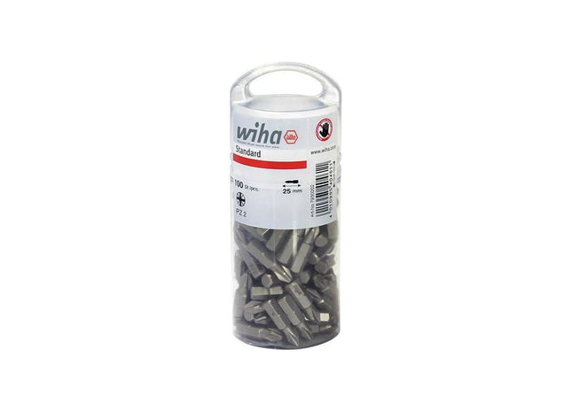 Wiha Standard Pozidriv Bits PZ2 25mm Tub of 100 Wiha - RockBottom Northampton