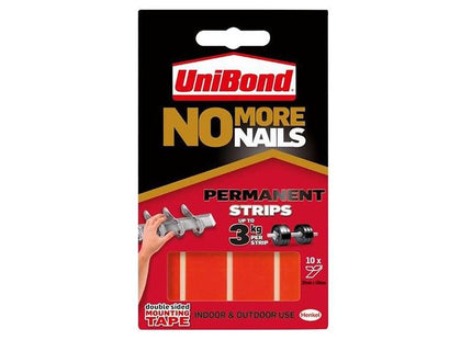 Unibond No More Nails Indoor & Outdoor Permanent Mounting Tape Strips (Pack of 10) UniBond - RockBottom Northampton