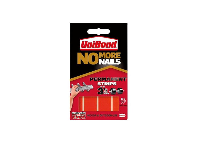 Unibond No More Nails Indoor & Outdoor Permanent Mounting Tape Strips (Pack of 10) UniBond - RockBottom Northampton