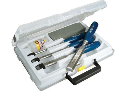 Stanley® Hand Tools 5002 Bevel Edge Chisel & Oilstone Set, 6 Piece STANLEY® Hand Tools - RockBottom Nothampton