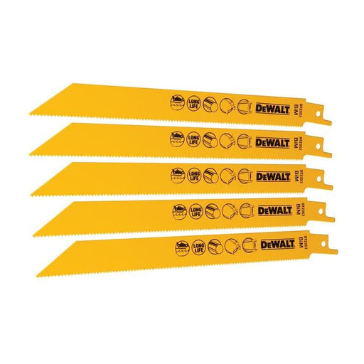 Dewalt Power Tools Bi-Metal Reciprocating Blade for Metal 203mm x 14 TPI (Pack 5) DeWALT Power Tools - RockBottom Northampton