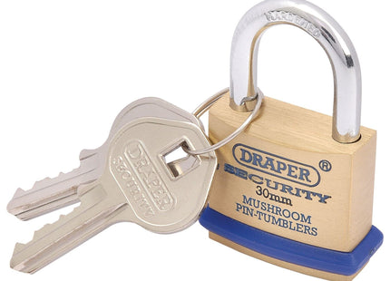 Draper Solid Brass Padlock and 2 Keys with Mushroom Pin Tumblers Hardened Steel Draper - Town Tools 