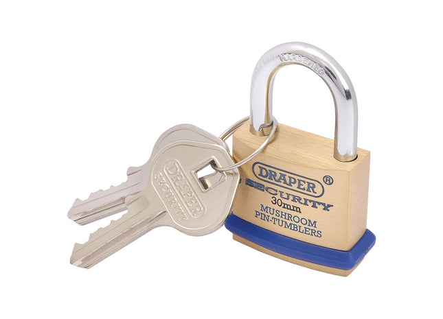 Draper Solid Brass Padlock and 2 Keys with Mushroom Pin Tumblers Hardened Steel Draper - Town Tools 