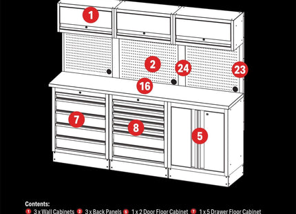 Draper BUNKER Modular Storage Combo with Stainless Steel Worktop (14 Piece) Draper - Town Tools 