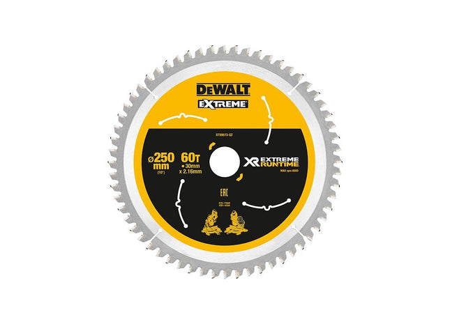 Dewalt Power Tools Extreme Runtime FlexVolt Mitre Saw Blade 250 x 30mm x 60T DeWALT Power Tools - RockBottom Northampton