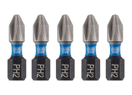 Draper Expert Cross Slot/PH Type Impact Screwdriver Bits, No.2 x 25mm, 1/4" Hex Draper - Town Tools 