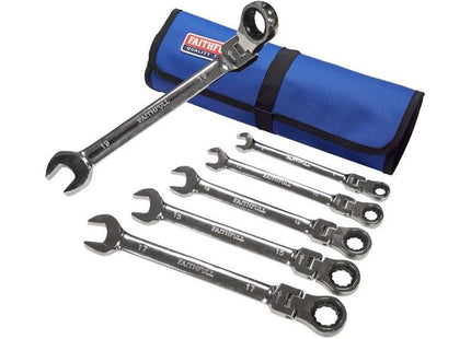 Faithfull Ratchet Combination Spanner Set in Tool Roll, 6 Piece Faithfull - RockBottom Northampton