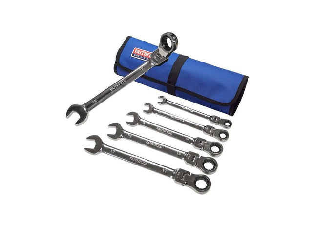 Faithfull Ratchet Combination Spanner Set in Tool Roll, 6 Piece Faithfull - RockBottom Northampton