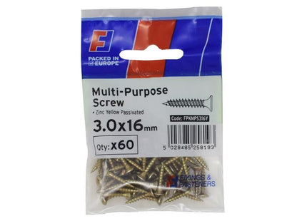 ForgeFix Multi-Purpose Pozi Screw CSK ST ZYP 3.0 x 16mm ForgePack 60 ForgeFix - RockBottom Northampton