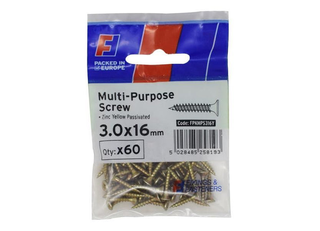 ForgeFix Multi-Purpose Pozi Screw CSK ST ZYP 3.0 x 16mm ForgePack 60 ForgeFix - RockBottom Northampton