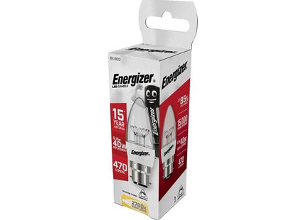 Energizer® LED BC (B22) Clear Candle Dimmable Bulb, Warm White 470 lm 5.9W Energizer® - RockBottom Northamptin