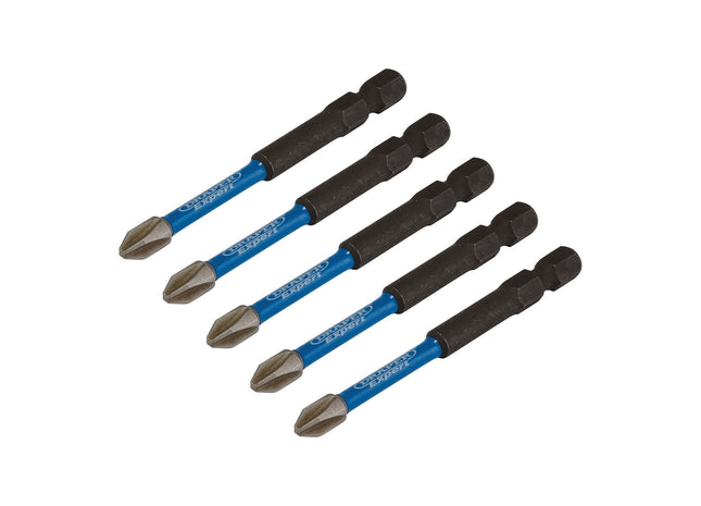 Draper Expert Cross Slot/PH Type Impact Screwdriver Bits, No.2 x 75mm, 1/4" Hex Draper - Town Tools 