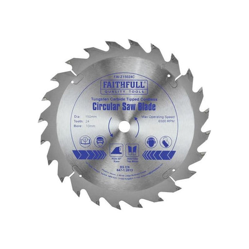Faithfull TCT Cordless Trimsaw Blade 150 x 10mm x 24T POS Faithfull - RockBottom Northampton