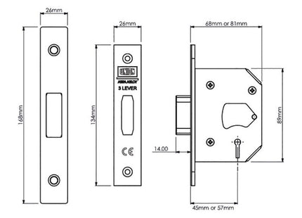 Union StrongBOLT 2103S 3 Lever Mortice Deadlock Polished Brass 81mm 3in Visi UNION - RockBottom Northampton