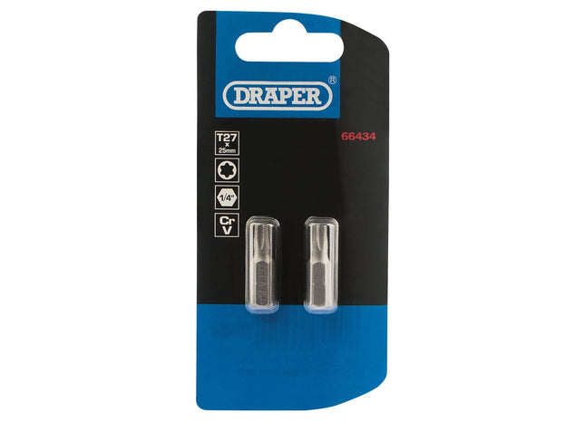 Draper TX-STAR Insert Bit, 1/4" Hex, 25mm Long, T27 (Pack of 2) Draper - Town Tools 
