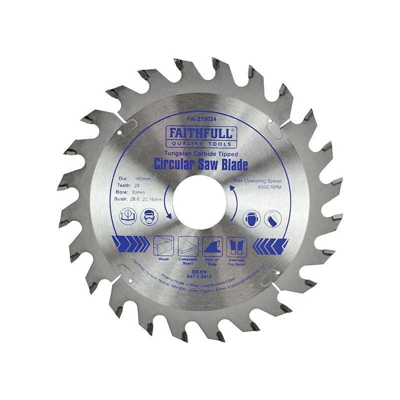 Faithfull TCT Circular Saw Blade 160 x 30mm x 24T POS Faithfull - RockBottom Northampton