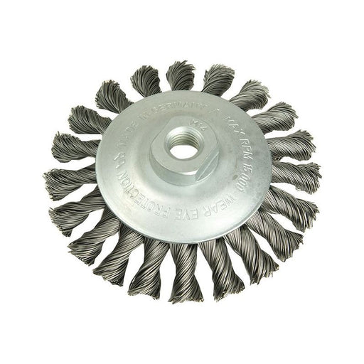 Lessmann Conical Knot Brush 100mm M14 Bore, 0.50 Steel Wire Lessmann - RockBottom Northampton