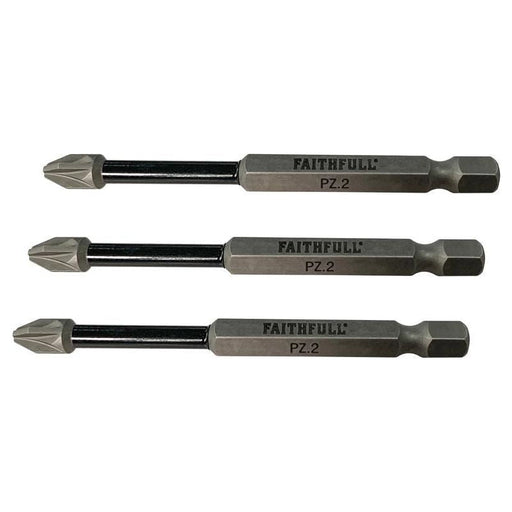 Faithfull Pozidriv Impact Screwdriver Bits PZ2 x 75mm (Pack 3) Faithfull - RockBottom Northampton