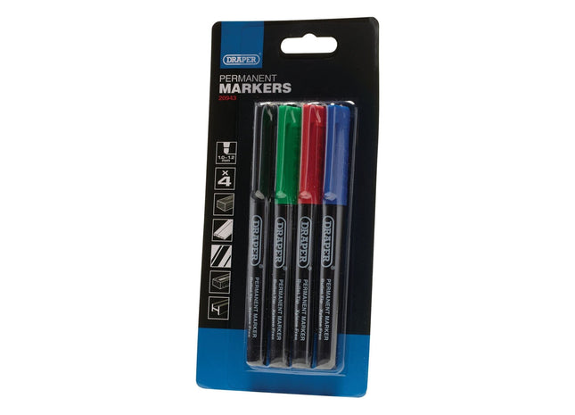 Draper Marker Pens, Multicoloured (Pack of 4) 20943 Draper - Town Tools 