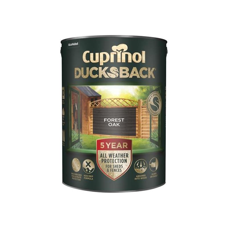 Cuprinol Ducksback 5 Year Waterproof for Sheds & Fences Forest Oak 5 litre Cuprinol - RockBottom Northampton