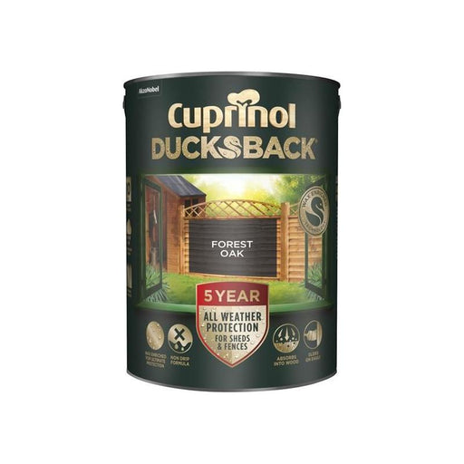 Cuprinol Ducksback 5 Year Waterproof for Sheds & Fences Forest Oak 5 litre Cuprinol - RockBottom Northampton