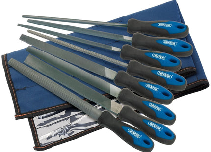 Draper Soft Grip Engineer's File and Rasp Set, 200mm, Blue (8 Piece) 44961 Draper - Town Tools 