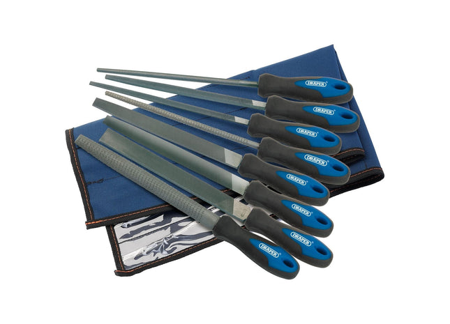 Draper Soft Grip Engineer's File and Rasp Set, 200mm, Blue (8 Piece) 44961 Draper - Town Tools 