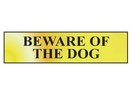 Scan Beware Of The Dog - Polished Brass Effect 200 x 50mm Scan - RockBottom Nothampton
